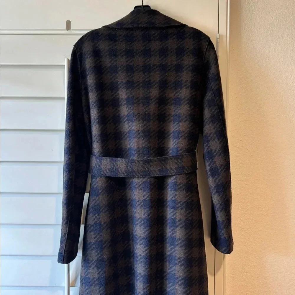 HARRIS WHARF LONDON EUC Gingham Belted Wool Maxi Coat Chocolate Brown Blue 10 44 - Picture 13 of 16